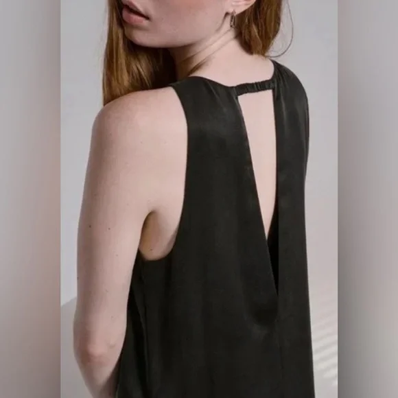 Lunya Washable Silk Racer Maxi Dress Navy Blue Deep V-Back Slit Minimalist L/XL - Picture 4 of 15